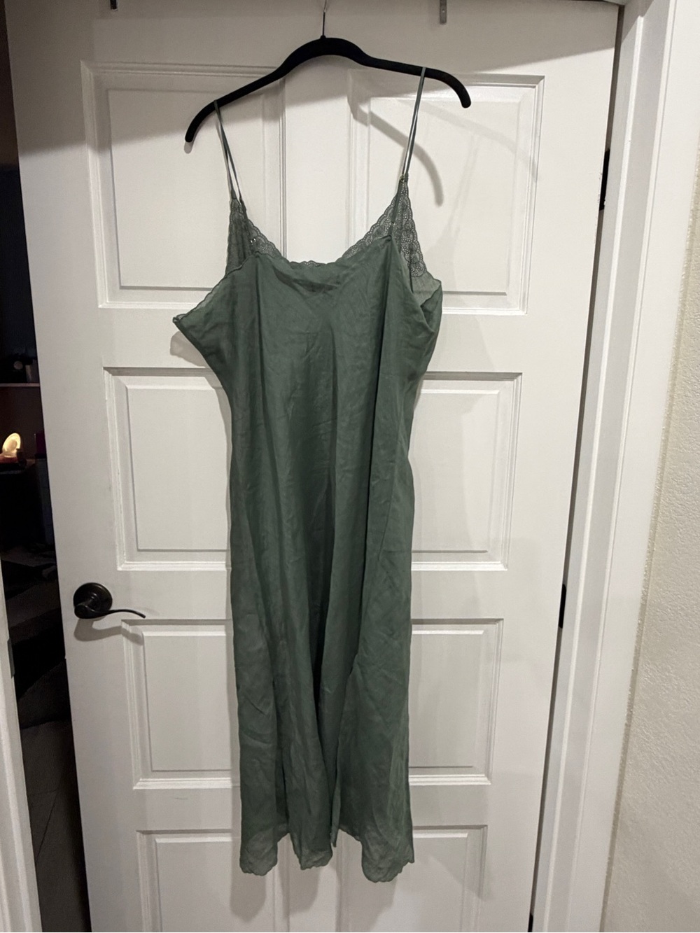 J. Crew Sage Green Lace-Trim Slip Maxi Dress